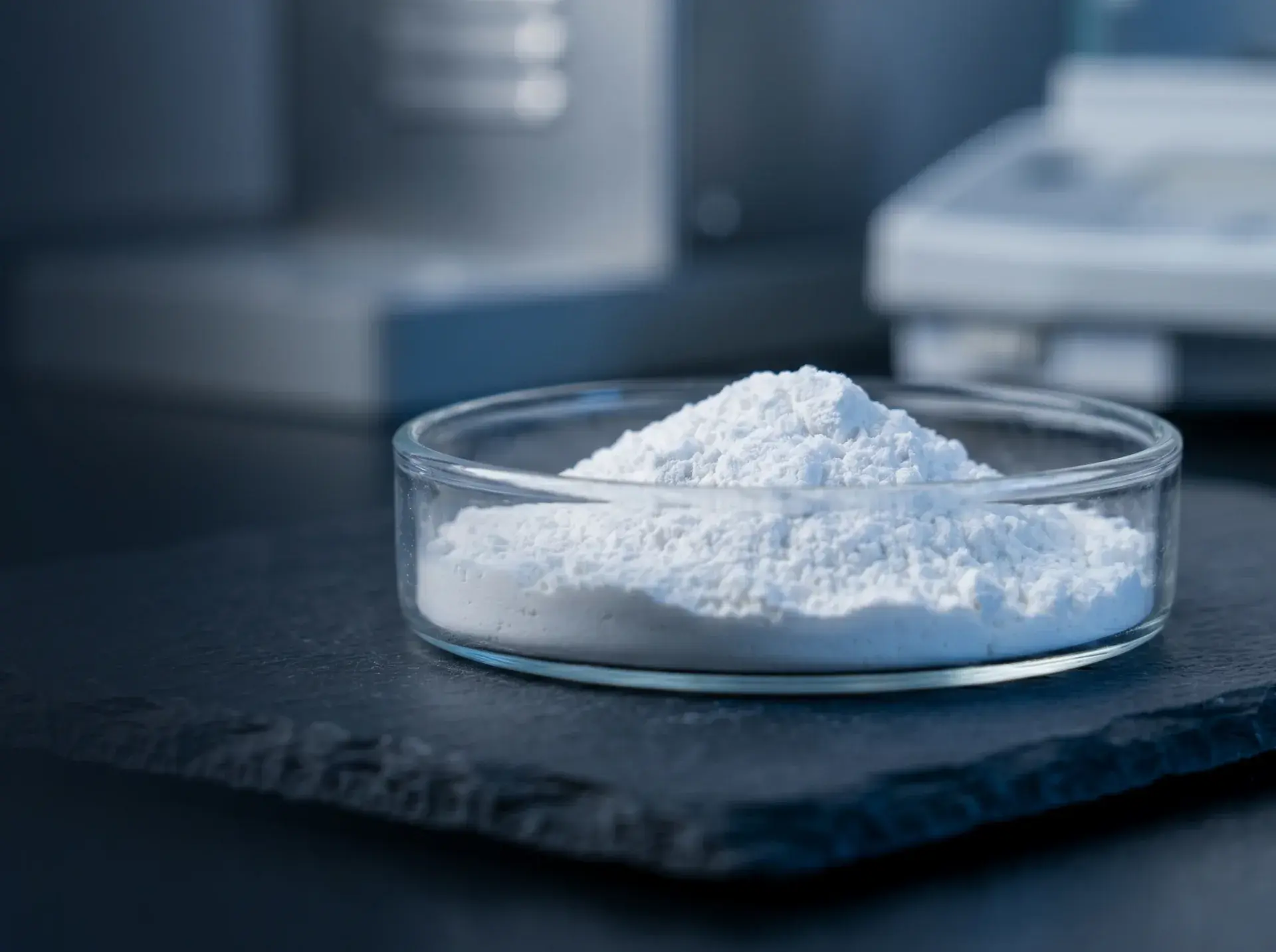 SR-17018 powder in petri dish, side angle